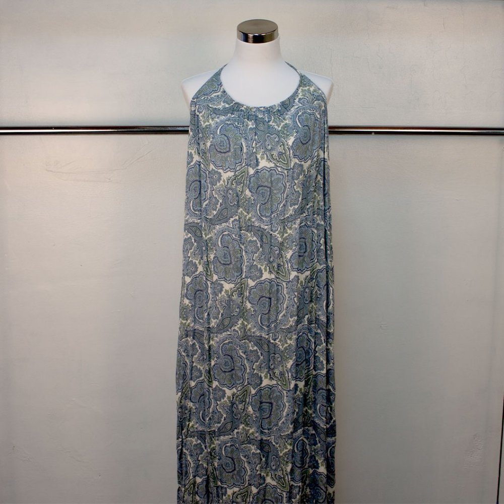Paisley Floral Halter Maxi Dress with Lace Open Back